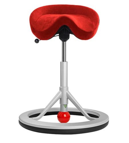 BackApp 2.0 sadelstol, tyg: röd alcantara, metall: silvergrå underrede, sitthöjd: 543-769 mm.  red ball